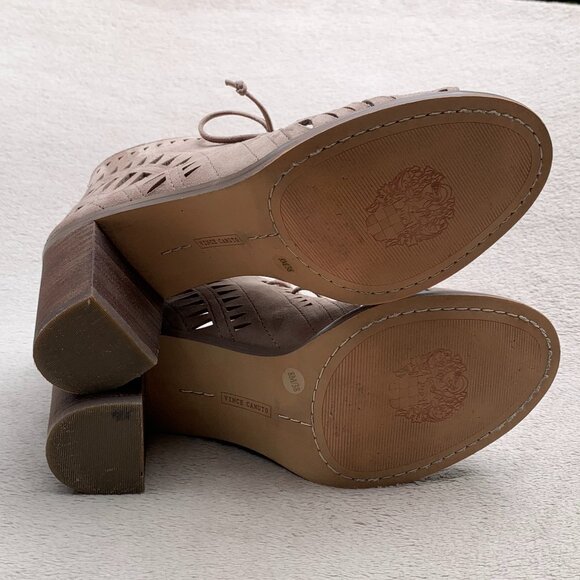 Vince Camuto Tarita Suede Leather Mesh Peep Toe Ankle Booties Sz8 - Picture 10 of 15